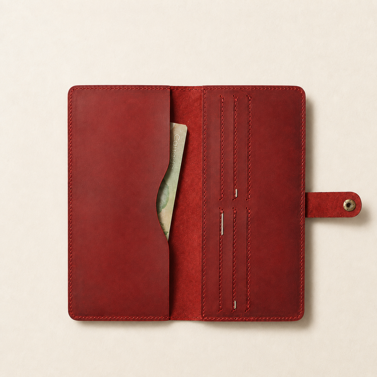 Longfold wallet in Red with six narrow card slots